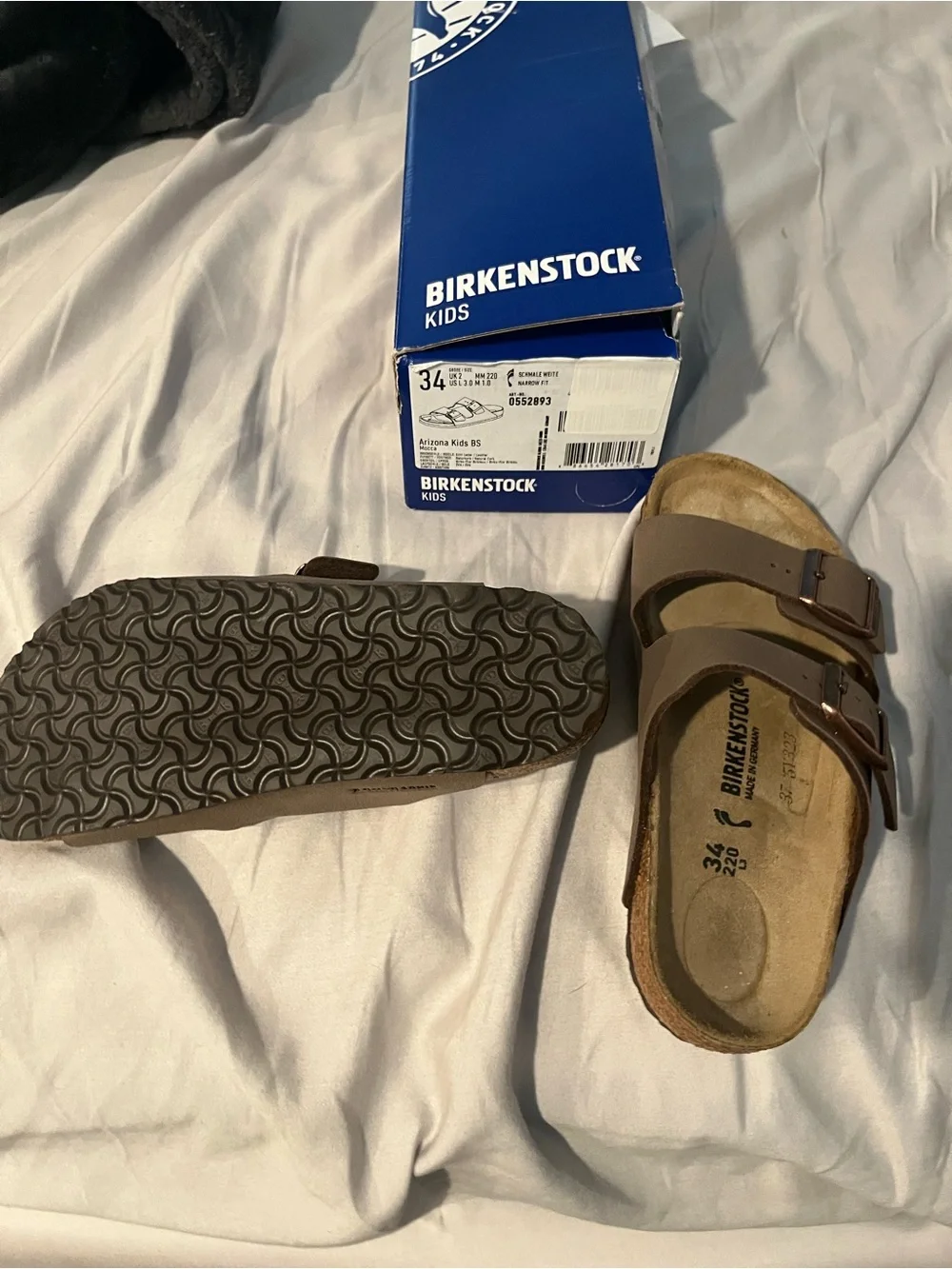 Birkenstock Kids Two-Strap Sandals in Taupe Brown with Buckles